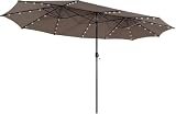 GOPLUS Parasol de Jardin Exterieur, 4,6x2,8M Grand Parasol Double avec 48 LED Solaires, Manivelle, 12 Baleines, Protection Solaire, pour Terrasse Patio Marché (Marron)
