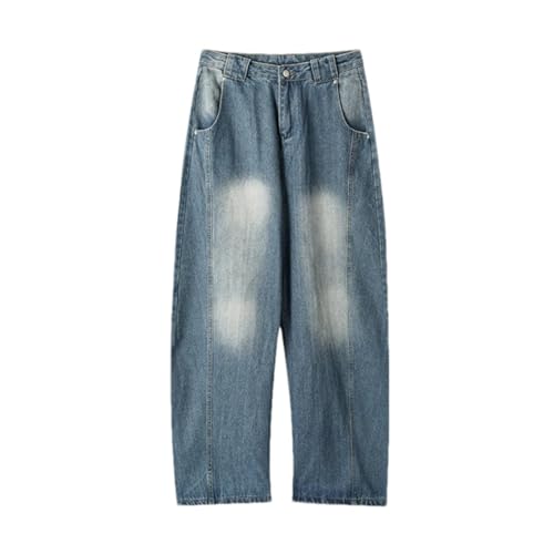 Men's Y2K Streetwear Jeans Harajuku Style Loose Fit Polished Distressed Denim Pants Hip Hop Trousers