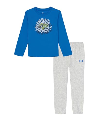 Under Armour Boys' 2-Piece Long Sleeve T-Shirt and Fleece Pants Set, Outdoor Collection, Blue Atlantis Fish, 6