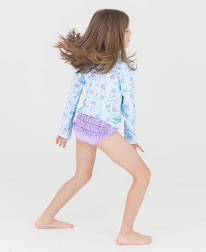 Image of RuffleButts Baby /Toddler Girls Long Sleeve Rash Guard 2 Piece Swimsuit Set w /UPF 50+ Sun Protection with Zipper
