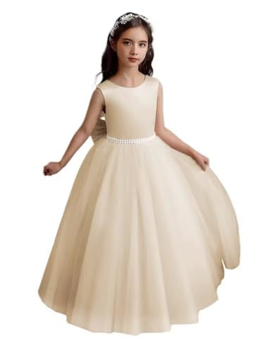 Satin Flower Girl Dress for Wedding A Ling Girls Tulle Pageant Ball Gowns Princess Party Formal Dress Bow Back