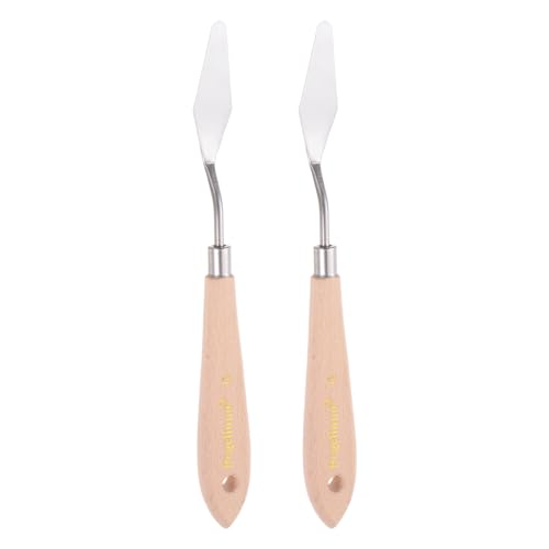 HARFINGTON 2pcs No.6 Painting Palette Knives Stainless Steel Pointy Spatula Pallet Knife with Beech Wood Handle for Oil Acrylic Paint Canvas Mixing Spreading