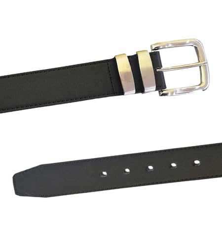 NOAH Double Metal Loop Fashion Bonded Leather Belt For Men in Black – 3.8cm Width, 32-42 Inch3