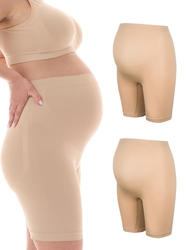Herzmutter Bragas Premama - Braguitas Embarazada - Shorts de Maternidad - sobrebarriga - Ropa Interior para Futura Mamá - Seamless-Sin Costuras - Set de 1 y 2-5520 (XL-XXL, Beige, 2X)
