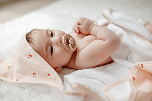 Image of Ely's & Co. Baby Hooded Towel and Wash Cloth Set, Thick Absorbent 100% Cotton Terry, for Newborn Baby Girl, Bath Towel 35 inchx35 inch with Pocketed Wash Cloth 10 inchx10 inch (Red Cherry Collection)