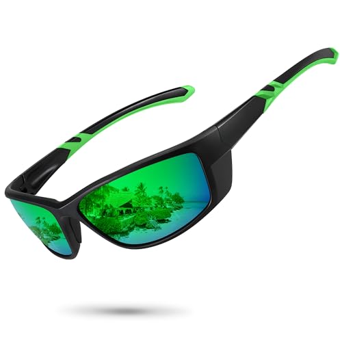 Ofwin Sports Polarized Sunglasses for Men Women UV Protective Driving Running Cycling Fishing Sun Glasses Matte Black Frame/Green Mirror Lens