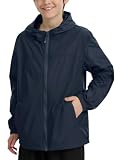 UIQUR Boys Rain Jacket Girls Waterproof Raincoats Cycling Navy Blue 8-9 Y