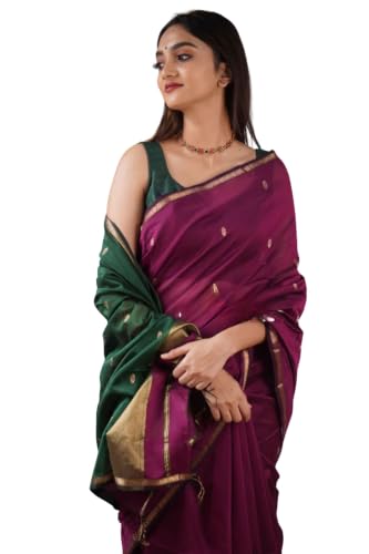 Image of SGF11 Women's Kanjivaram Soft Cotton Linen Silk Saree With Blouse Piece
