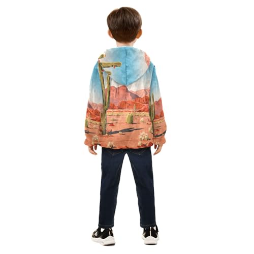 Desert Landscape with Cacti Toddler Fleece Jacket Girl Boys Hooded Fleece Jacket Coat Warm Outwear Zip-up 3-10T4
