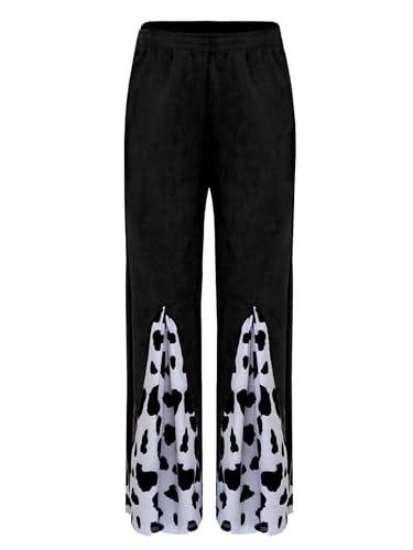 Sxiwei Kids Girls Halloween Cowboy Cowgirl Cosplay Costume Cow Print Bell Bottoms Pants Loose Fit Sweatpants Black 16 Years