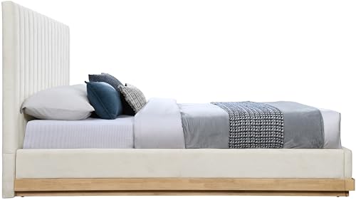Meridian Furniture B1244Cream-F Emmet Collection Modern | Contemporary Full Bed with Soft Cream Chenille Fabric, Natural Oak Finish, Solid Wood Base, Tufted, 61.5\" W x 82.5\" D x 48.5\" H, Cream, Full