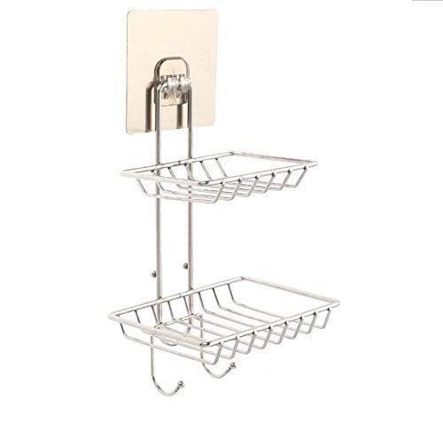 Zlda Wall Mounted Double Layer soap Dish Holder & Dispensers, Self-Adhesive Stainless Steel Waterproof Kitchen Bathroom Soaps Storage Rack with Hook for Home (2 Layer Soap Stand (Standerd) (B09R1Q7926) Amazon Price History, Amazon Price Tracker