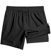 TENGINE Men's Swim Trunk with Compression Liner Quick Dry Board Shorts Zipper Pocket 5" Inseam