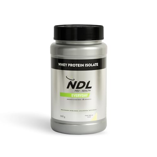 NDL Pro-Health Whey Protein Isolate – Proteína isolada, Tonifica y aumenta la masa muscular, Mejora tus entrenamientos, Alto en proteínas, Bajo en grasas – Pure Vanilla Bliss – 500 GR – 15 tomas