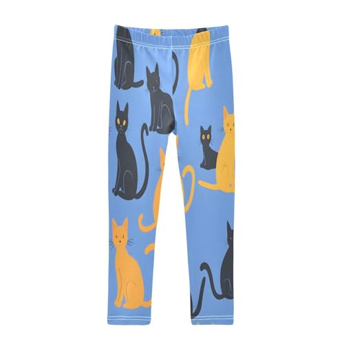 Toddler Girls Leggings Printed Yoga Pants Leggings Blue Background Cats for Kids