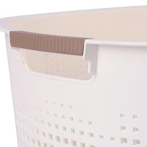 Image of ARICO Premium Plastic Laundry Basket with Comfort Grip Handles - Large Ventilated Clothes Storage Organizer for Bathroom, Bedroom & Home (Off-White, Oval Shape)