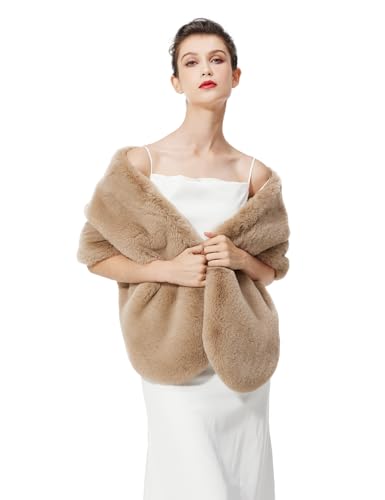 BEAUTELICATE Chal Estola de Pelo Mujer Boleros para Invierno Fiesta Novia Bodas（Caqui,talla única）