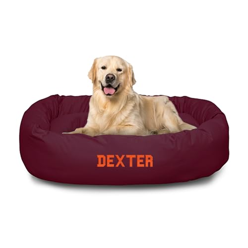 Image of Majestic Pet 40 inch Round Dog Bed - Personalized Cozy Soft Washable Calming Donut Dog Bed w / Spine Support - Burgundy (40x29x9) Large