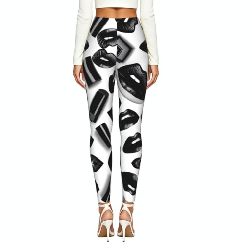 Pantalones de yoga para mujer negros con estampado de labios XTYGETY mallas deportivas 2