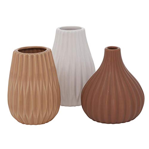 Juego de 3 jarrones estructurales de gres, jarrones para decoración, jarrones decorativos, marrón claro, marrón, blanco, altura 13 cm, diámetro 9 cm Cover