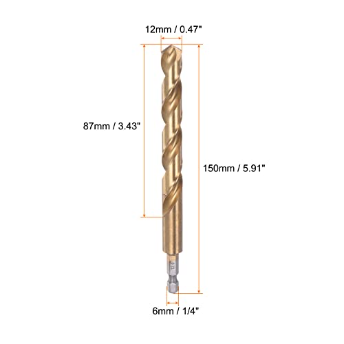 Harfington 1/4" Hex Shank Drill Bit 12Mm Titanium Drill Bits Set M35 High Speed Steel Twist Drill Bit 150Mm Long Fully Ground For Wood, Stainless Steel, Metal, Plastic Plastic #TOP1