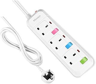 Mscien 5M 3 Way Long Extension lead Individually Switched Mountable Surge Protected Power Strip with 5 Meter Extension Cable-White/Random Switch Color