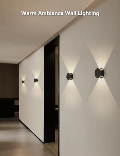 Image of Tubicen Wall Sconce Round Dimmable Modern Movie Theater Lights Up and Down | Beam-Adjustable Indoor Wall Sconces Hardwired LED Small Wall Light Fixture for Living Room Bedroom Hallway Stair 6W Black