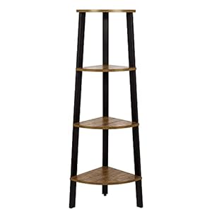 Meerveil Corner Shelf, 4 Tier Ladder Shelf, Industrial Free Standing Bookshelf Bookcase, Wooden Storage Rack Display Shelving Unit, for Hallway Living Room Bedroom Office, Rustic Brown