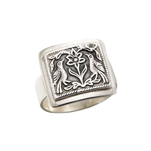 Bague oiseau vintage pour femme en argent ciselé style antique
