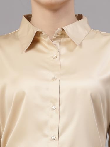 Image of Style Quotient Women Olive Satin Regular Formal Shirt