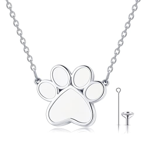 Twoowl Dog Paw Print Cremation Jewellery for Ashes 925 Sterling Silver Pet Dog Urn Necklace for Ashes Keepsake Pendant Necklace Cat Memorial Gifts for Women Girls