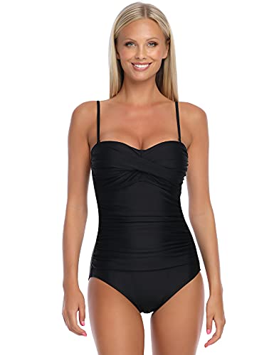 RELLECIGA Women's Tummy Control One Piece Swimsuit Bandeau Strapless Bathing Suits2