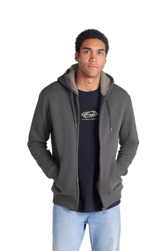 Image of Animal Samuel Mens Hoodie - Sherpa Lined Sweatshirt with Adjustable Hood & Kangaroo Pocket - Autumn Winter Outdoors, Holiday, Walking, Hiking Dark Grey L