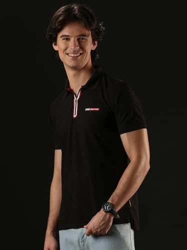 Image of TVS Originals Racing Men's Polo T-Shirt | 100% Polyester | Quick-Dry | Antimicrobial Finish | Zipper Placket | Reflective Branding | Lightweight Activewear | 200 GSM | Regular Fit