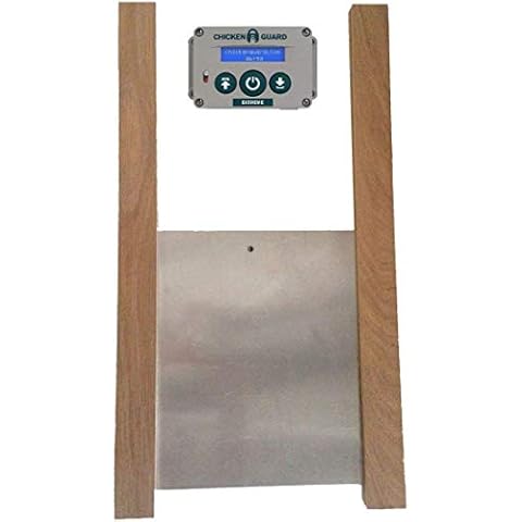 ChickenGuard Classic Door Kit Combi - 'Extreme' Auto Coop Door Opener Plus Aluminium Pop Hole Door with Oak Runners, Indoor/Outdoor Automatic Chicken Coop, Backyard Hen House Accessory Cover