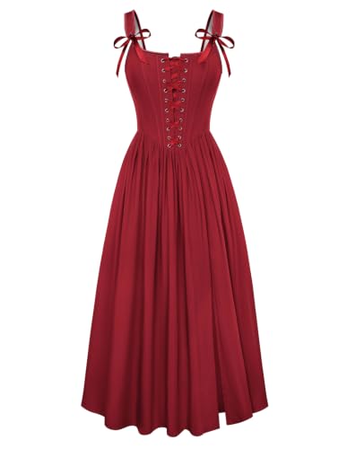 Corset Dress for Women Maxi Cocktail Renaissance Costume Dark Red L - image 1
