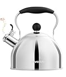 Tea Kettle, 2 Quart Stainless Steel Whistling Tea Kettle, Stovetop Whistling Teakettle Tea Pots for Stove Top with Ergonomic Folding Handle, Small Teapot, Water boiler for Tea, Coffee (Siliver)