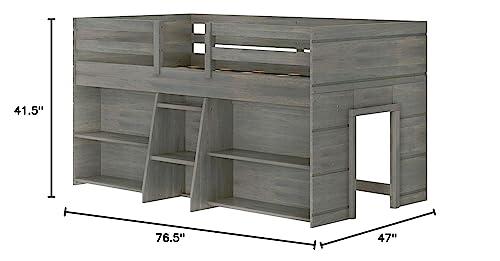 Max & Lily Modern Farmhouse Low Loft Bed, Twin Bed Frame for Kids with 2 Bookcases, Driftwood - Thumbnail 2