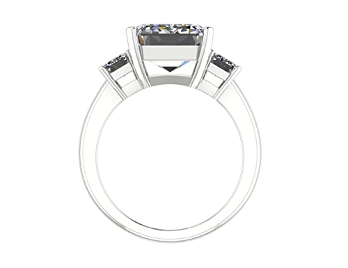 Houston Diamond District 5 1/2 Carat TGW Three Stone Emerald Cut Moissanite Statement Engagement Ring in 14k White Gold2