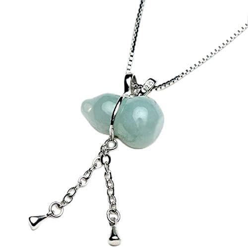 Pendentif en jade naturel et argent 925 de style gourde émeraude raffinée
