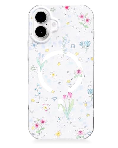 Coque iPhone 16 antichoc pour femmes au motif jardin pastel fleuri