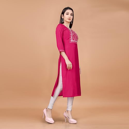 Image of Women's Ladies Girl's Cotton A-Line Zari Embroidery Straight Long Kurta Kurtis for Women