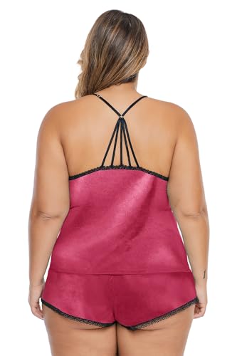 Image of Women Plus Size Pajamas Cami Shorts Set Nightwear Sexy Lace Lingerie Sleepwear