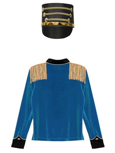 Kids Boys Girls Marching Band Uniform Tassels Velvet Circus Ringmaster Jacket with Knight Band Hat4