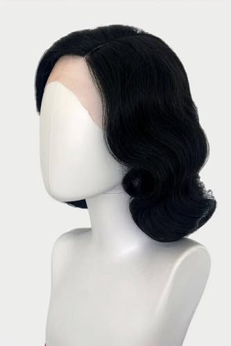 Wig black lace front perruque mi-longue vintage Lilith finger waves