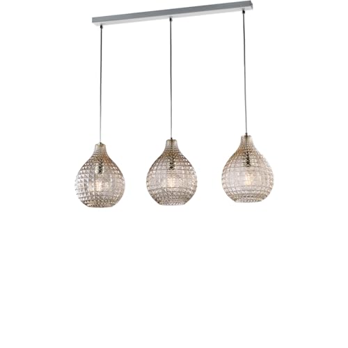 Suspension rail Diamante blanc en verre soufflé ambré chic et cristal
