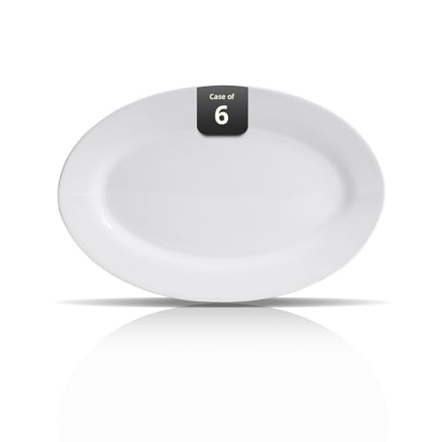 Wide Rim Bone China Commercial Grade Restaurant Plate, Elegance White Oval Platter 10" x 8", Case of 6
