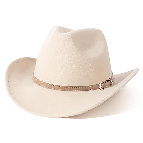 Lisianthus Western Cowboy Hat for Men & Women with Wide Brim T Belt-Creamy