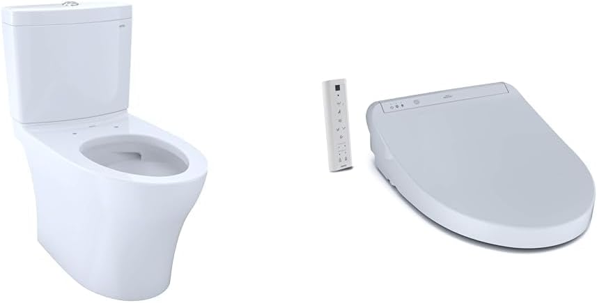 TOTO Aquia IV Elongated Toilet & K300 Elongated Electric Bidet Toilet Seat Bundle Cotton White