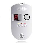 D MODUN Gas Alarm, LPG|Natural Gas|City Coal Gas Leak Detector, 3-Pin Gas Monitor with Sound Alarm and LED Digital Display, Methane Propane Butane Combustible Gas Alarms for Kitchen RV Garage Hospital